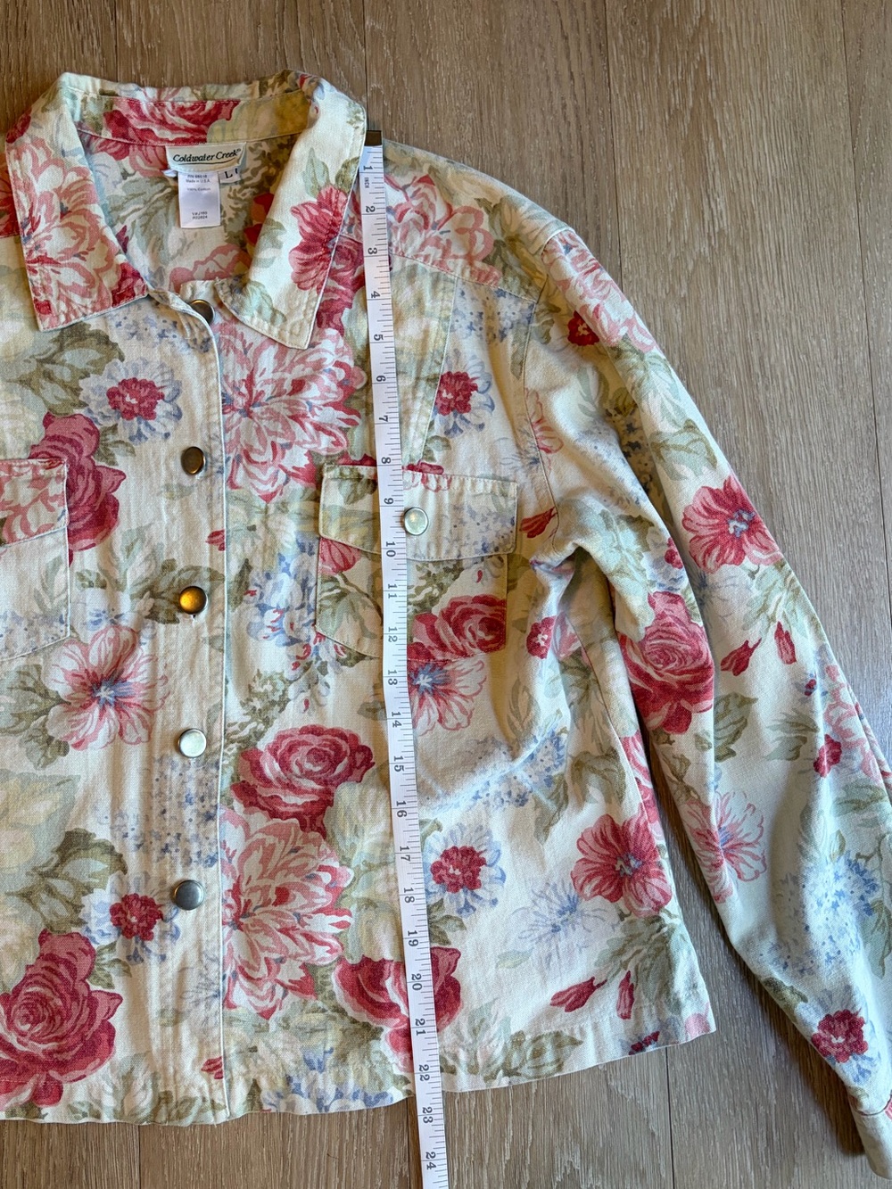 Coldwater Creek Cream Floral Jean Jacket w/ Pink Roses - Picture 9 of 9